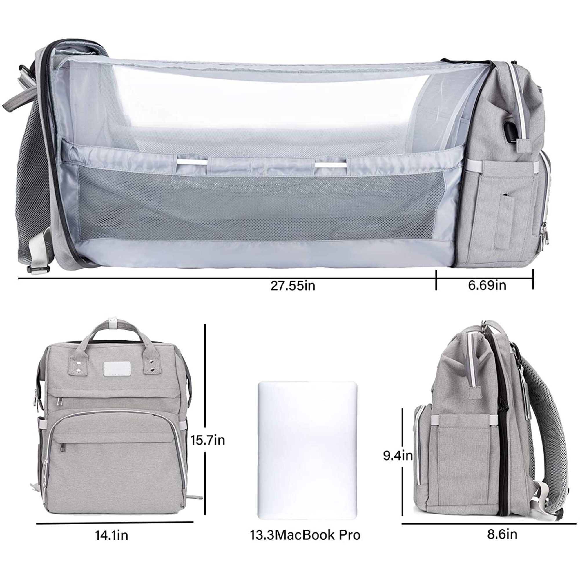 Baby Diaper Bag Backpack with Changing Station for Boy Girl, Baby Stuff Newborn Essentials Unisex Dad Mom Large Diaper Bag Bassinet Travel,Grey/Blue