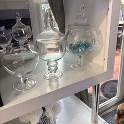 Set of 4 Clear Apothecary Glass Candy Jars with Lids - 12"/13"/14"