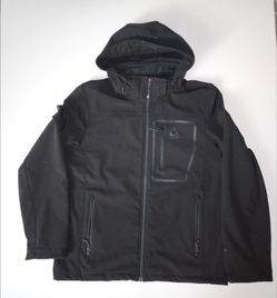 Gerry Men's Softshell Jacket size Large, a black, hooded, wind- and water-resistant garment.