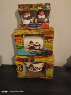 Publix The Pilgrim Pair Thanksgiving Ceramic Set NEW