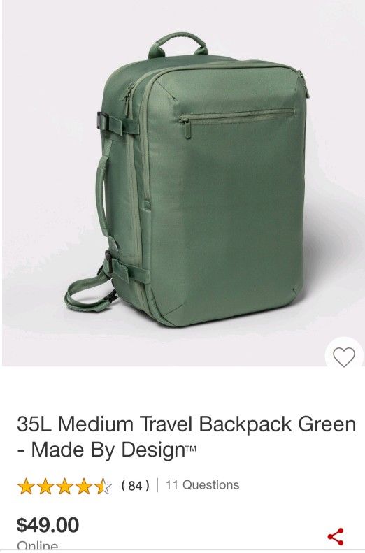 35L Medium Travel Backpack Green - Made By Design