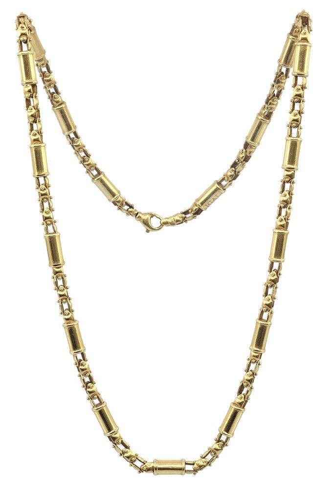 14K YELLOW GOLD BARREL LINK CHAIN NECKLACE 7m 43g 25"
