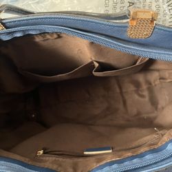 Blue Faux Leather Shoulder Bag 