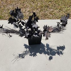 Black Floral Halloween Arrangement Goth Square  Vase 
