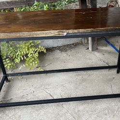 Table- Black Metal Base - Wood Top - 50" x 18" x 30 high Just Needs A Little DIY Or New Top