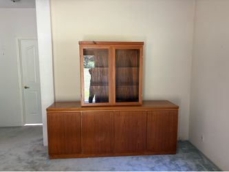 Solid Teak Sideboard and Lighted Hutch (2 pcs)