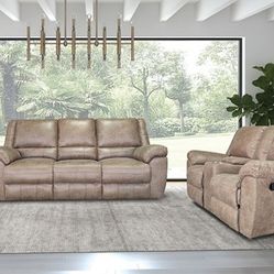 Brand New Light Brown Reclining Sofa & Loveseat