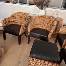 4 Whicker Chairs with Storage Ottoman 