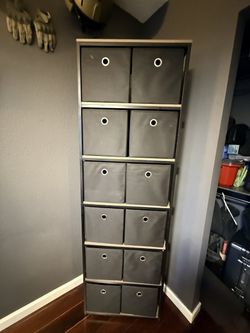6-tier 24" metal and wood shelf with 12 fabric cubes