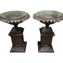 Pair of Antique Cast Iron Planter Urns Victorian Neoclassical Revival Design
