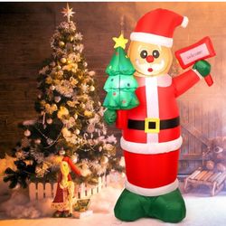 New In Box! 6Ft Christmas Inflatable Outdoor Decorations, Xmas Blow Up Santa Claus with LED Lights & Gift Box, Giant Christmas Inflatable Yard Decorat