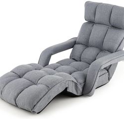 New Foldable Floor Lazy Sofa, Indoor Chaise Lounge Sofa with 6 Adjustable Positions, Folding Chair Bed with Adjustable Armrests, Backrest & Footrest