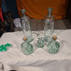 Generic Blue Glass Blown Carafe And Dressing Set