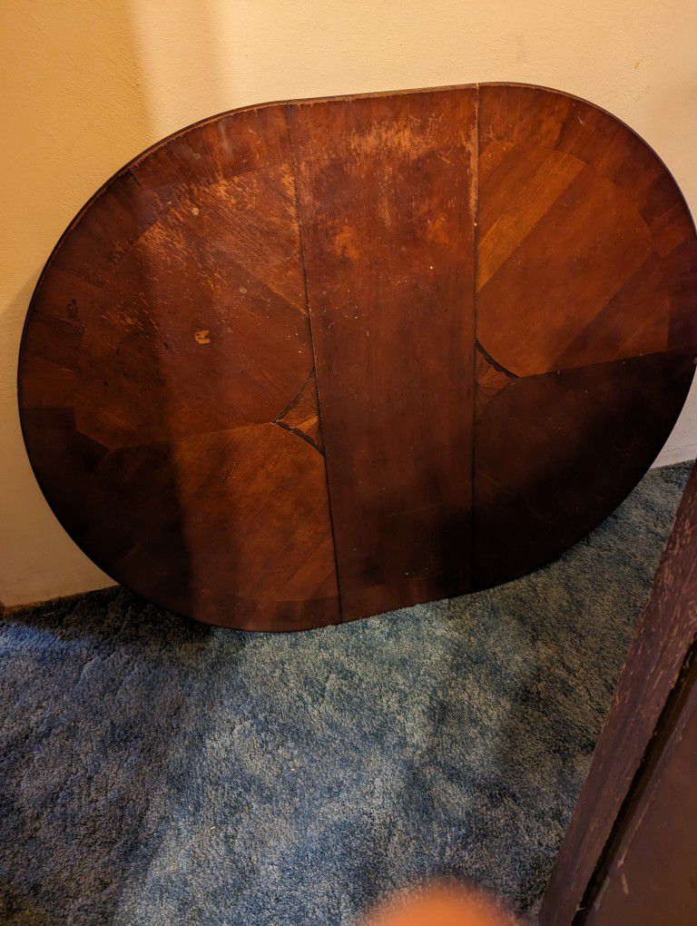 Antique Wood Dining Room Table With Leaf And Chairs 