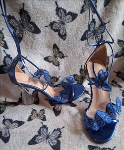 Blue Butterfly Embroidered Heeled Sandals