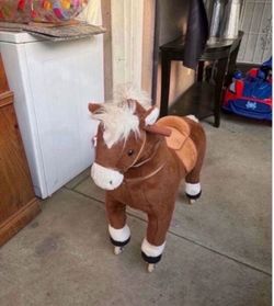 Kids Ride-On Plush Horse on Wheels