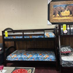 Twin Over Twin Bunk Bed Complete With Mattresses