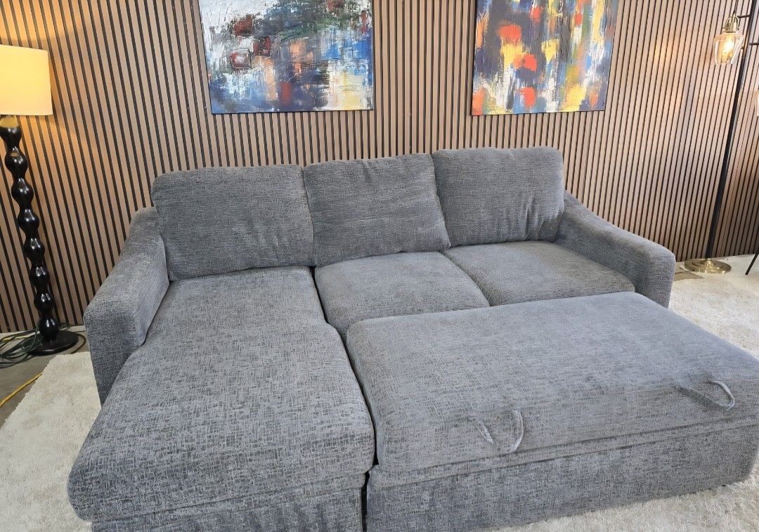 Gray Coddle Aria Fabric Sleeper Sofa with Reversible Chaise and Storage