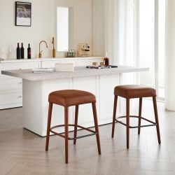 Brown PU Leather Barstools 2 pcs