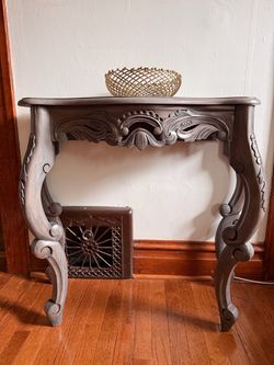 Hand-Restored Rococo / French Provincial Style Console Table – Weathered Gray Driftwood Finish