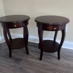 Wood Tables With Drawer Curved Legs 