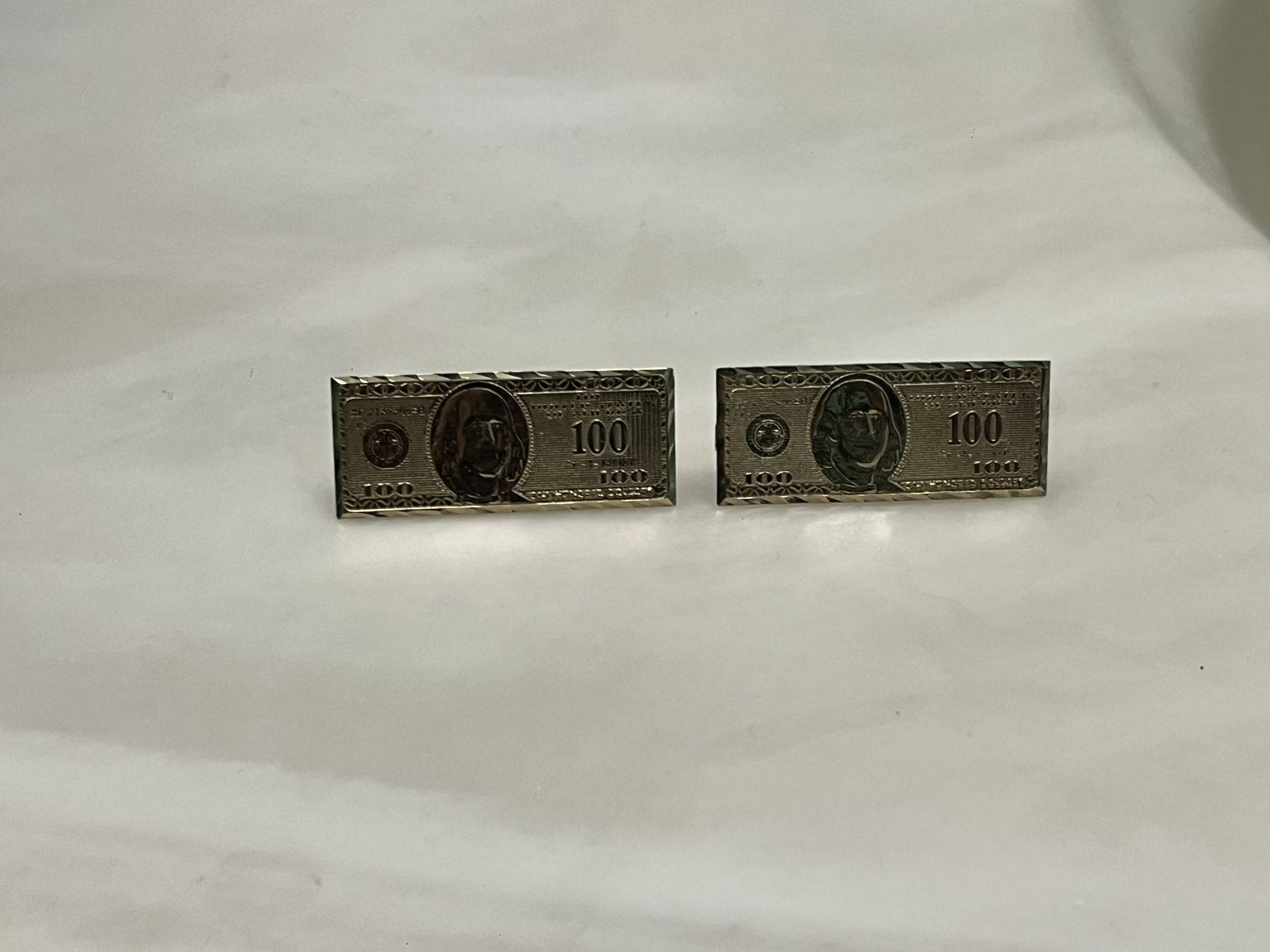 10k Gold Benjiman 100 Bill Earrings