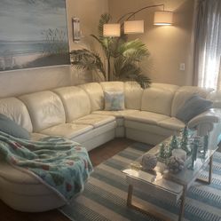 White Italian leather Sectional Sofa