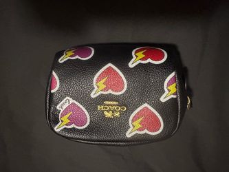 Coach Black Leather Pouch with Heart Lightning Print