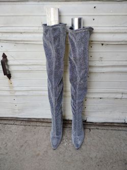 Silver Thigh-,High Boots