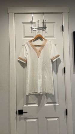 White V-Neck Top with Gold Trim Size Med
