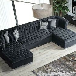 Larry Velvet Black Double Chaise Sectional


