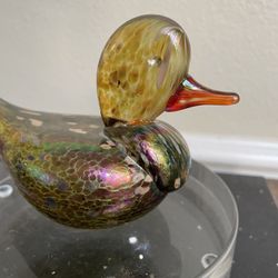 Vintage 90s Vines Studio Duck Bird Iridescent Art  Glass Paperweight 