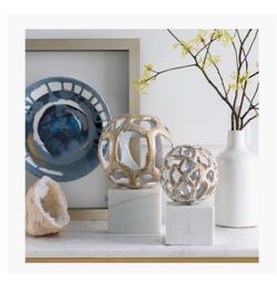 Decorative Sculpture  White Painted Marble, Brown Natural Iron