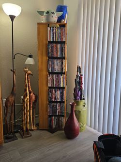 Tall Wooden DVD/Blu-ray Storage Tower rotates