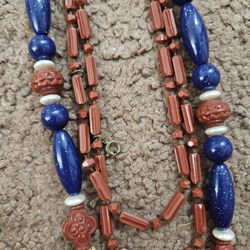 Long Necklace Set / Blue & Maroon 