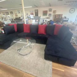 Super Comfy USA Made Black And Red Cardinals Colors Sectional Sofa Couch 