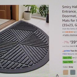 Half Circle Front Door Mat, Heavy Duty Sturdy Natural Rubber
