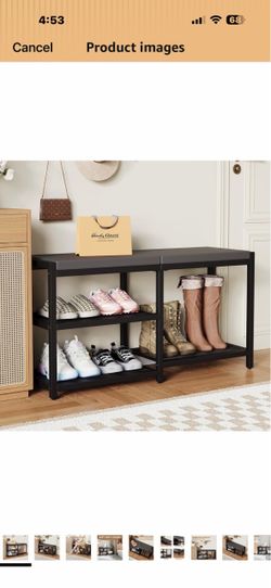 ZHOOGE Shoe Bench & Rack Storage Bench - Entryway Bench with Seat Cushion, Stable Organizer for Entryway & Living Room, Holds Up to 300 lb, (35" L x 1