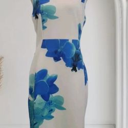 Calvin Klein Blue Floral Dress White 