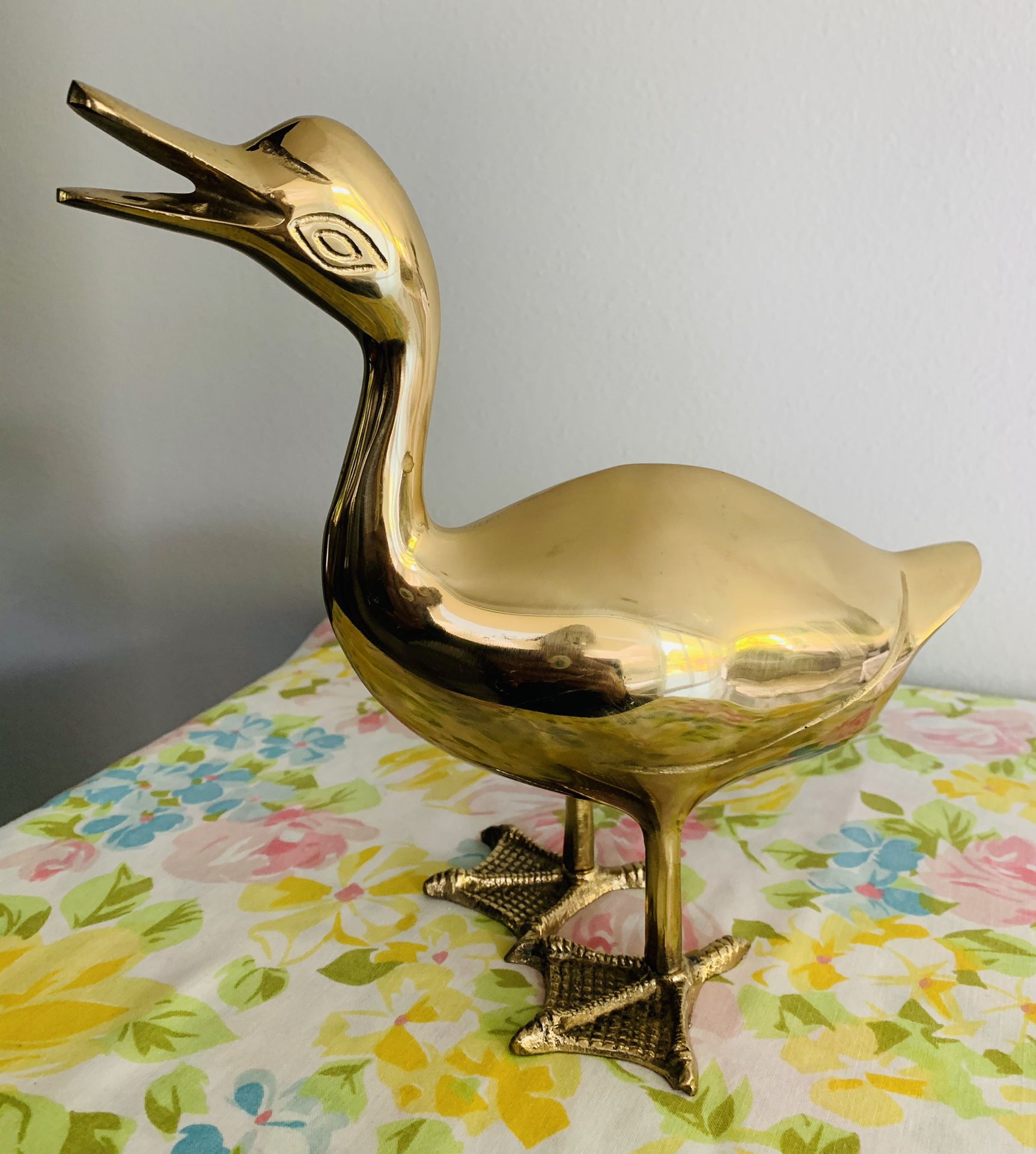Vintage solid brass duck. Original sticker intact says Gatco solid brass made in Korea. Very nice condition Large 9” tall x 10 1/2” wide  
