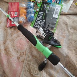Fishing Set With bait and bobbers and CODE CHROME Fishing Pole