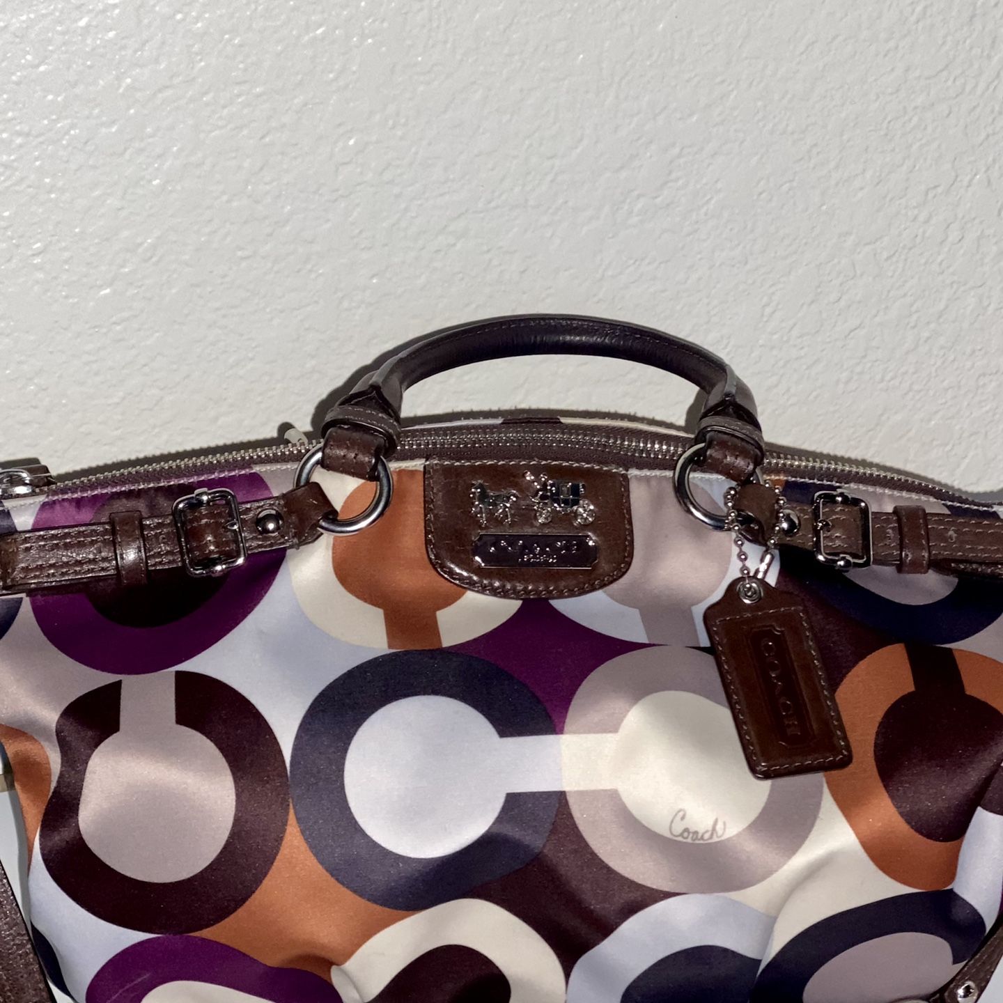 Coach Purse: 18636 Multi-Color Sophia Op Art Purple Brown Duffle