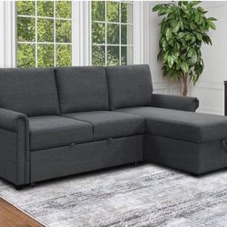 New Sectional Sofabeds, 3 Gray Shades & Beige, Reversible Chaise w/ Storage (Normal retail is $1295)