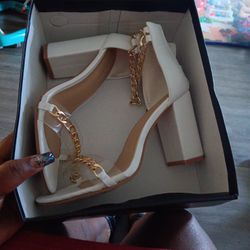 White And Gold High Heel Shoes