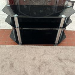 Dark Black Glass 3 Tier Tv Stand. 