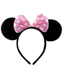 Black Mouse Ear Headbands w/Pink Bows Polka Dot Minnie Style Party Favors