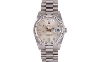 1989 Rolex Day-Date 36mm - 18239A (Factory Silver Diamond)