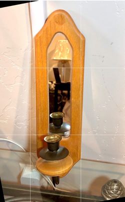 Vintage Wood Wall Sconce with Mirror and Candle Holder