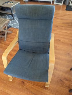 IKEA POÄNG Rocking Arm Chair - Birch Veneer, Blue/Grey Cushion