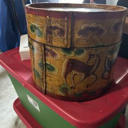 Wood Tibetan Hat Box 